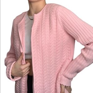 pink knit zipped cardigan